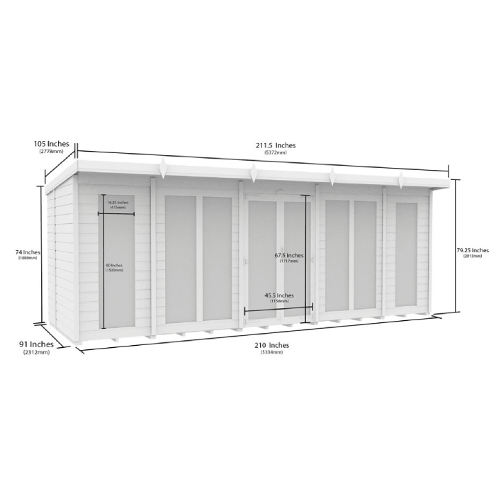 8ft x 18ft Pent Summer House (Full Height Window)