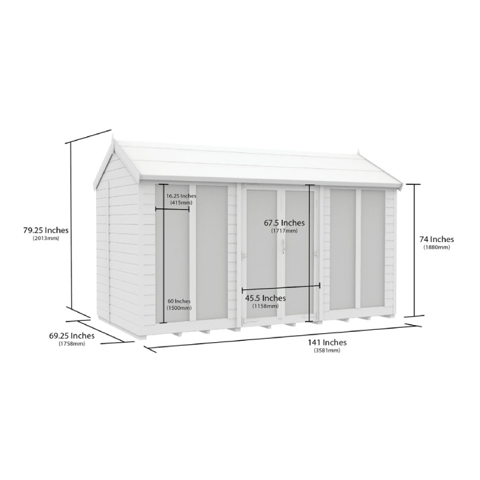 6ft x 12ft Apex Summer House (Full Height Window)