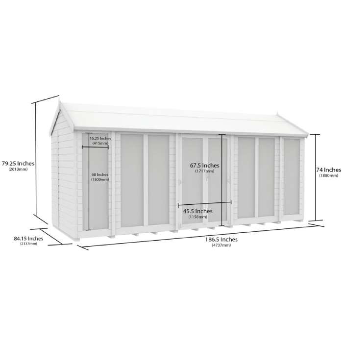 7ft x 16ft Apex Summer House (Full Height Window)