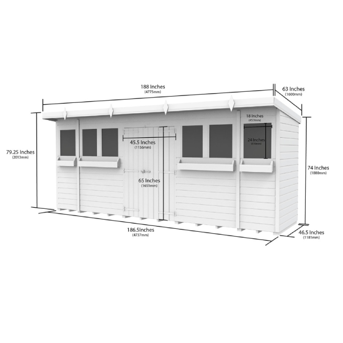 16ft x 4ft Pent Summer Shed