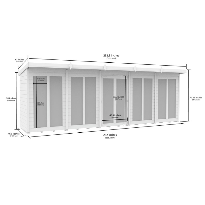 4ft x 20ft Pent Summer House (Full Height Window)