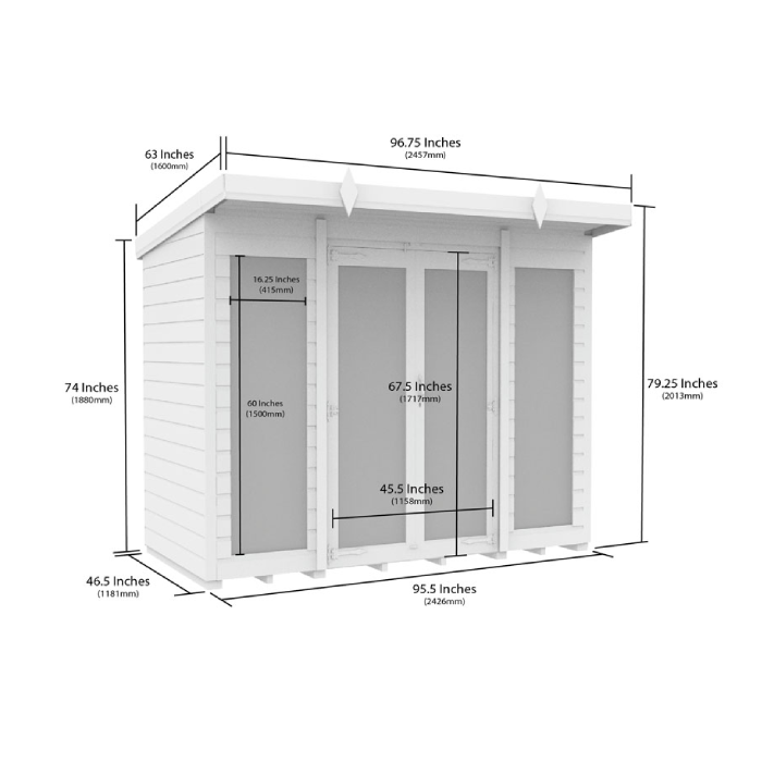 4ft x 8ft Pent Summer House (Full Height Window)