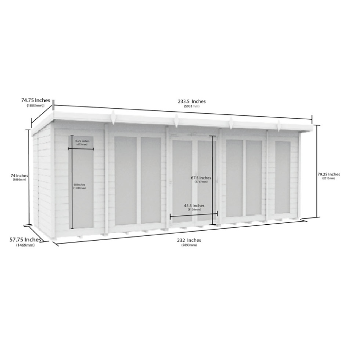 5ft x 20ft Pent Summer House (Full Height Window)