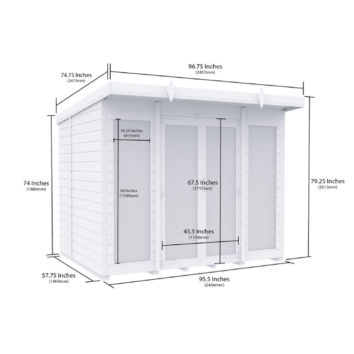 5ft x 20ft Pent Summer House (Full Height Window)