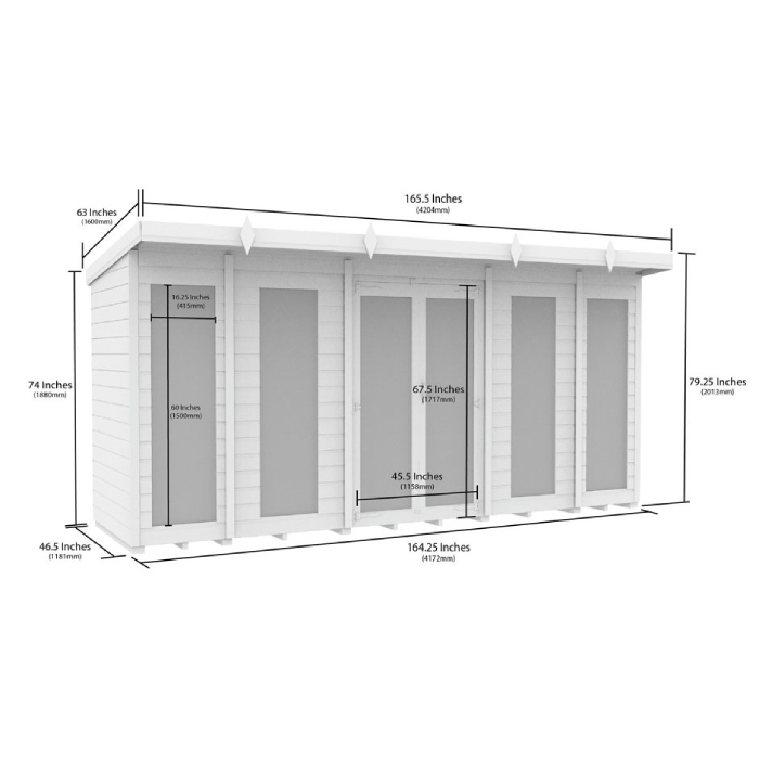 4ft x 14ft Pent Summer House (Full Height Window)