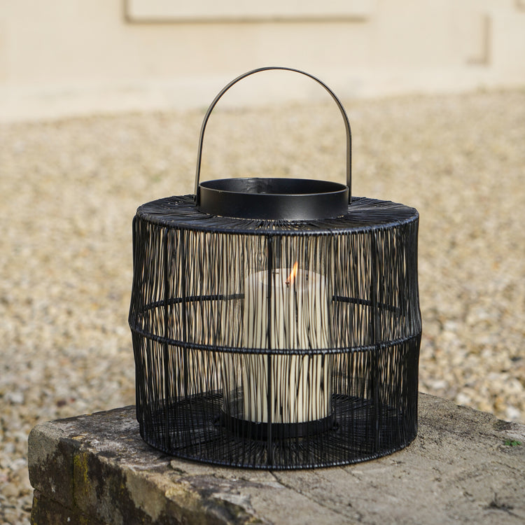 Ivyline Portofino Wirework Lantern with Glass Insert Black