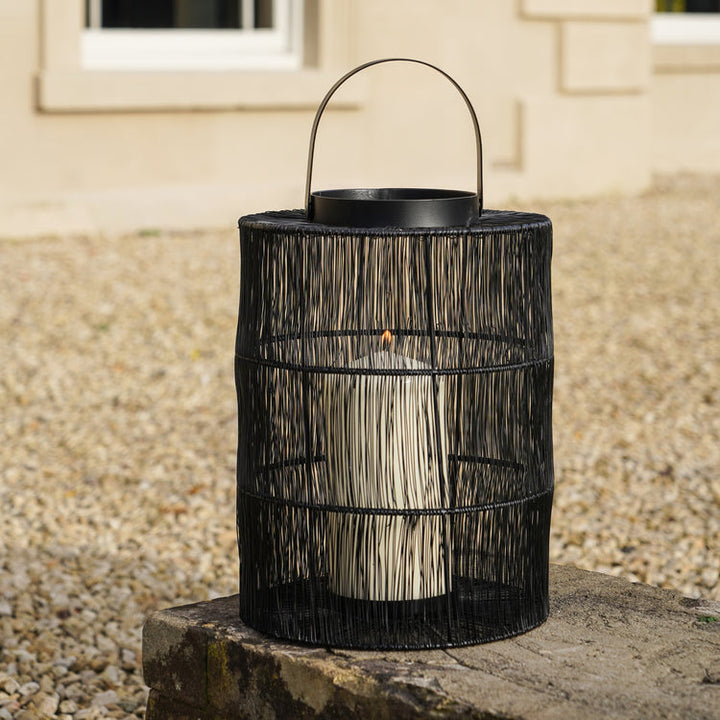 Ivyline Portofino Wirework Lantern with Glass Insert Black