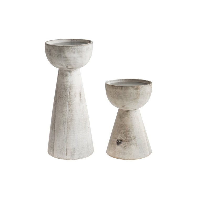 Ivyline Padstow White Wash Wooden Candle Holders 2 Pack