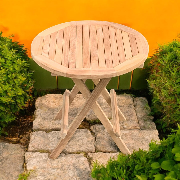 Minster round PICNIC TABLE on patio