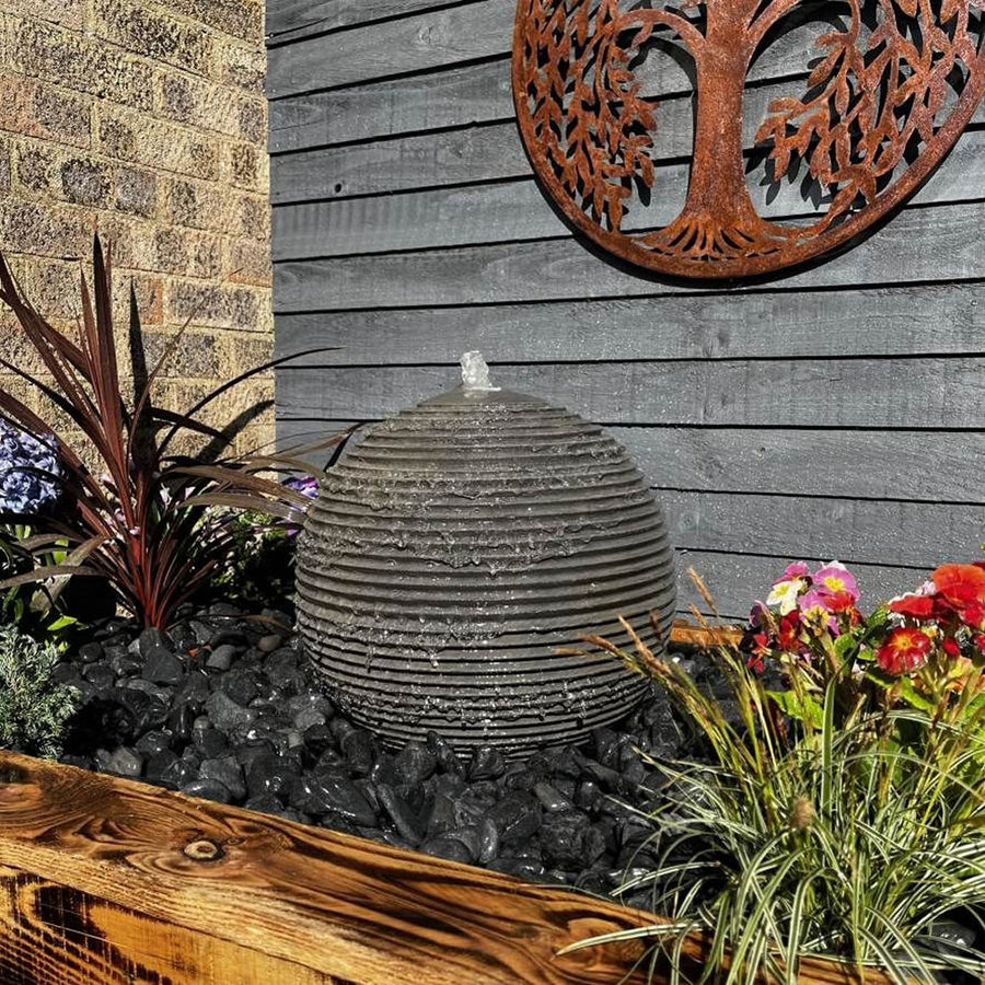 Tranquility Black Sandstone Ribbed Sphere 40cm Water Feature