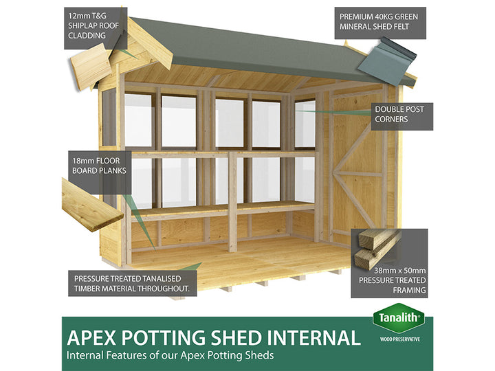 6ft x 16ft Apex Potting Shed