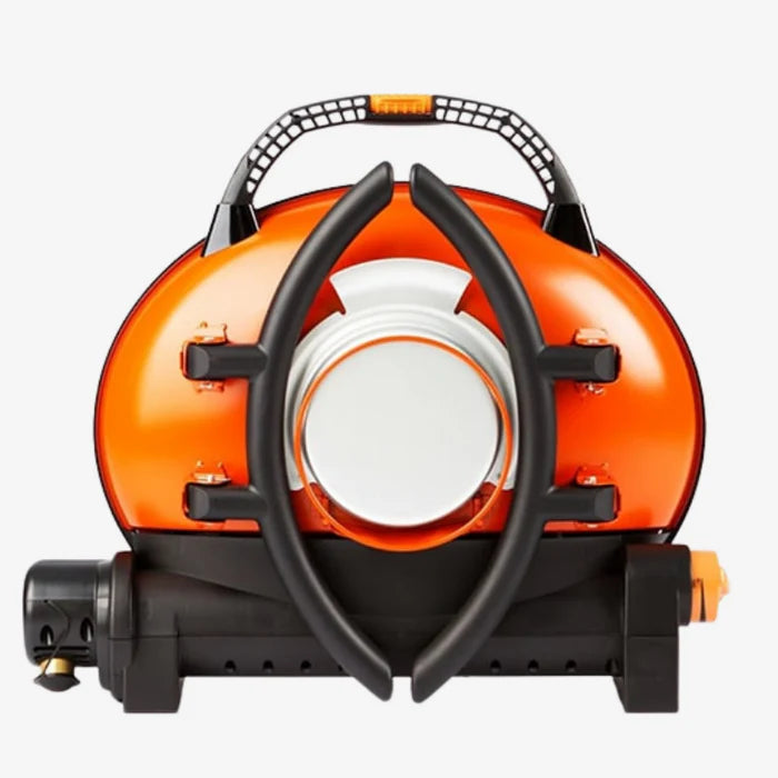 The O-Grill 500 in orange folded up, bottom side