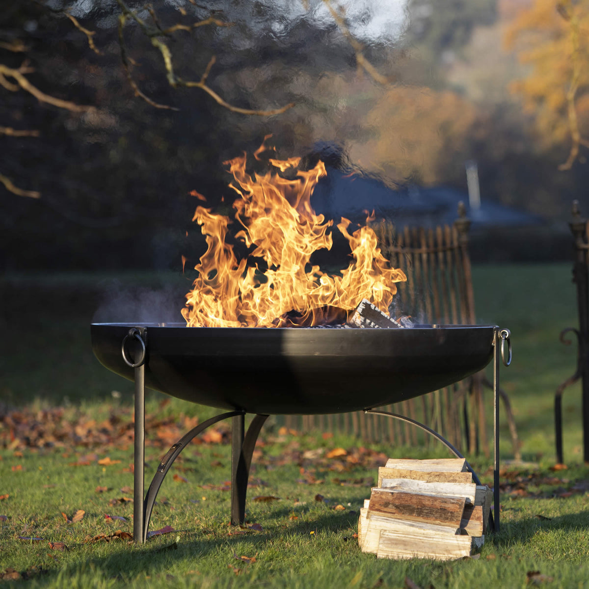 Buy Firepits UK 120cm Plain Jane Fire Pit with Four Swing Arm BBQ Racks online UK
