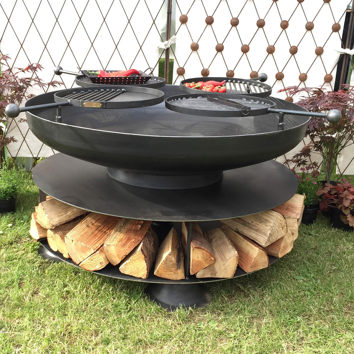 Buy Firepits UK Ring of Logs 120cm Firepit With Four Swing Arm BBQ Racks online UK