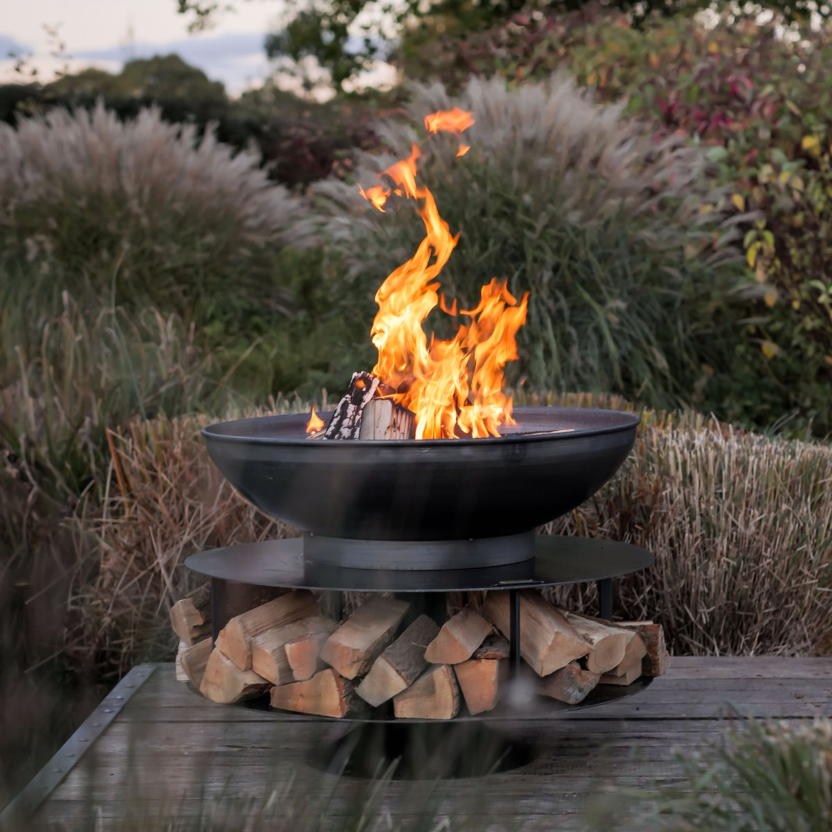 Buy Firepits UK Ring of Logs 90cm Firepit with Swing Arm BBQ Rack online UK