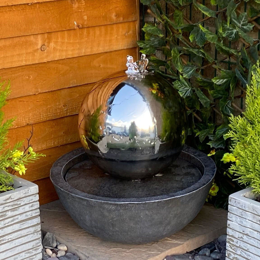 Tranquility 30cm Stainless Steel Sphere with Resin Base Water Feature