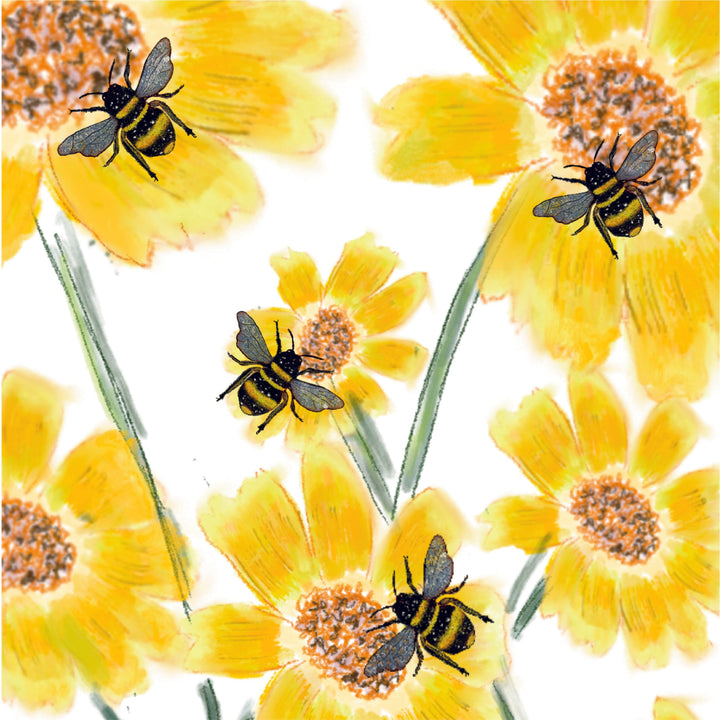 Yellow Flowers And Bees Wildflower Plantable Seed Greeting Card